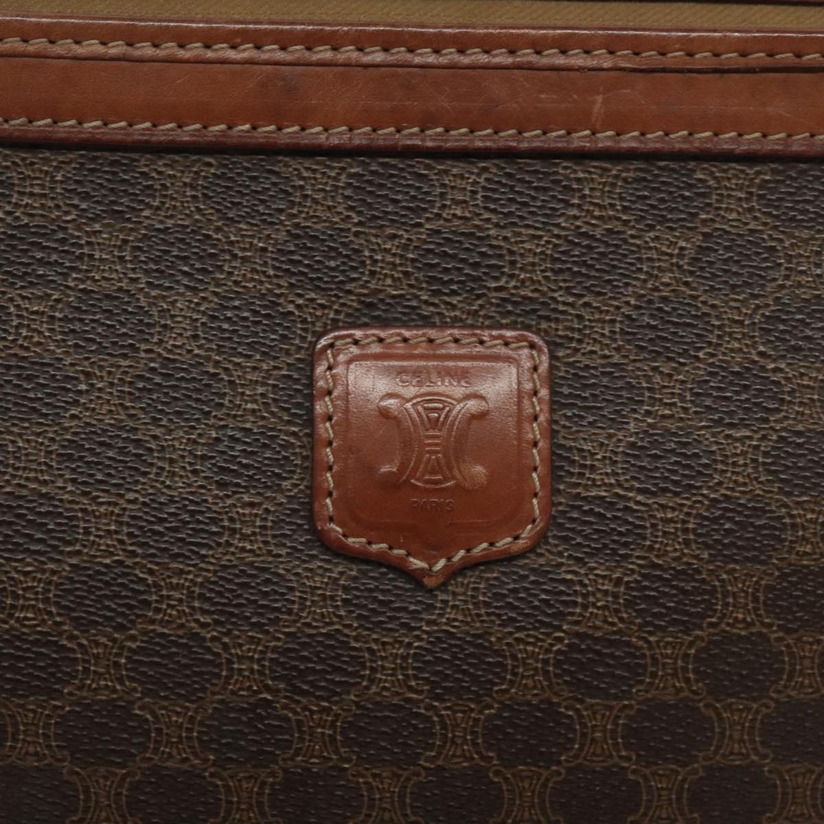 CELINE Macadam Canvas Clutch Bag PVC Leather Brown Gold Auth bs27482