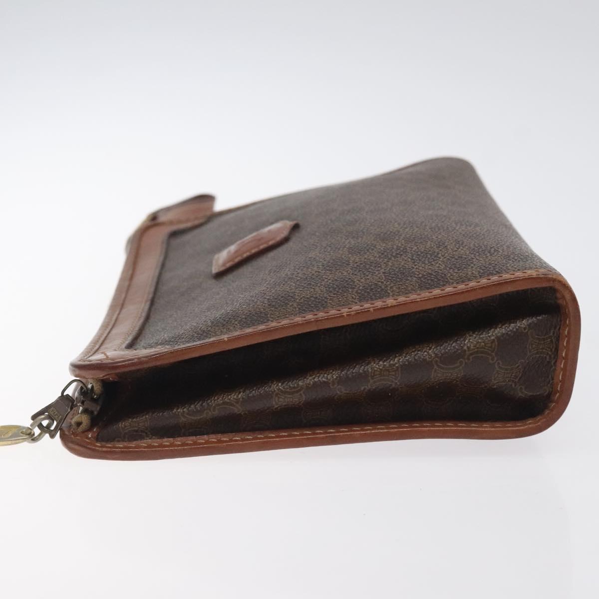 CELINE Macadam Canvas Clutch Bag PVC Leather Brown Gold Auth bs27482