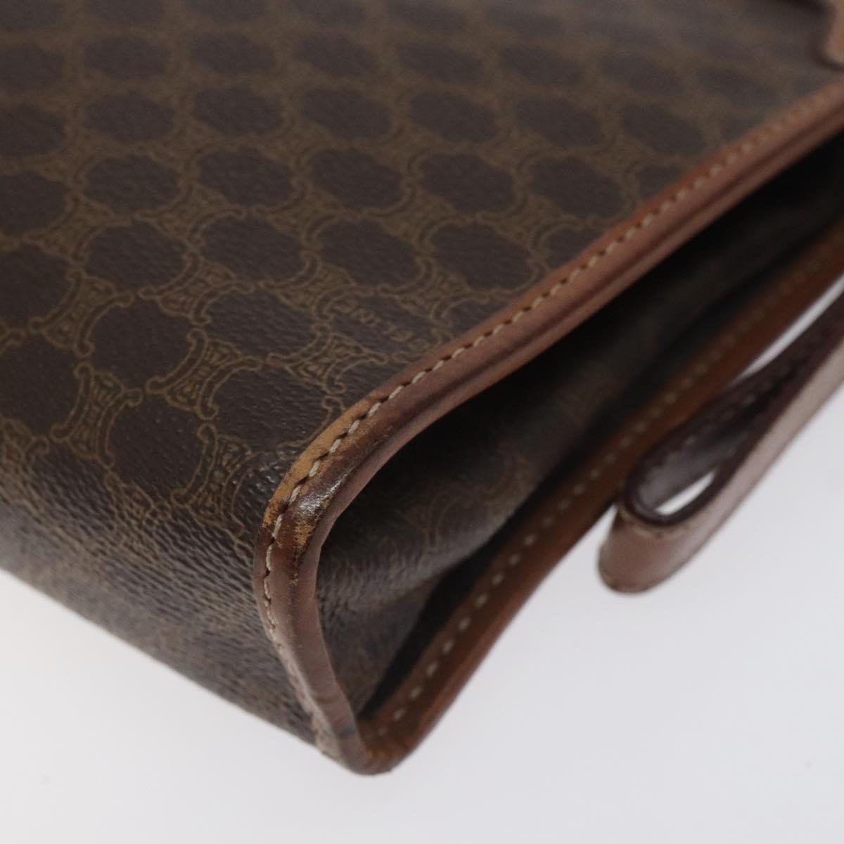 CELINE Macadam Canvas Clutch Bag PVC Leather Brown Gold Auth bs27482