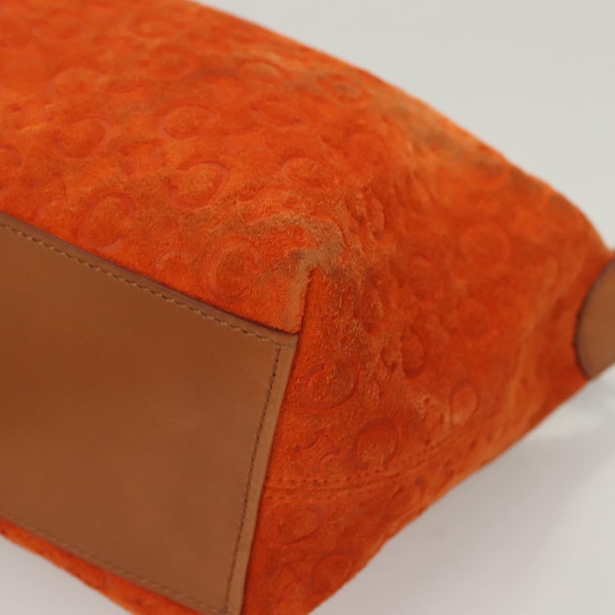 CELINE C Macadam Canvas Hand Bag Suede Orange Silver Auth bs27483