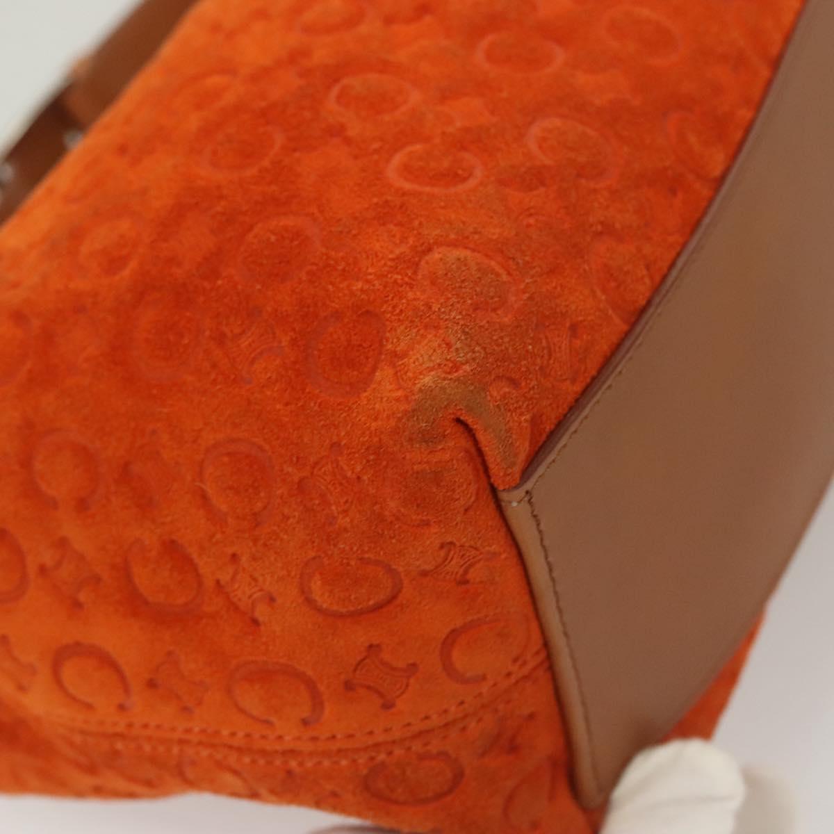 CELINE C Macadam Canvas Hand Bag Suede Orange Silver Auth bs27483