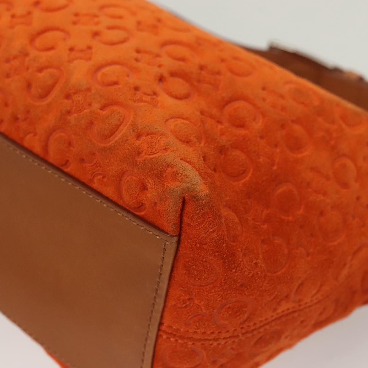 CELINE C Macadam Canvas Hand Bag Suede Orange Silver Auth bs27483