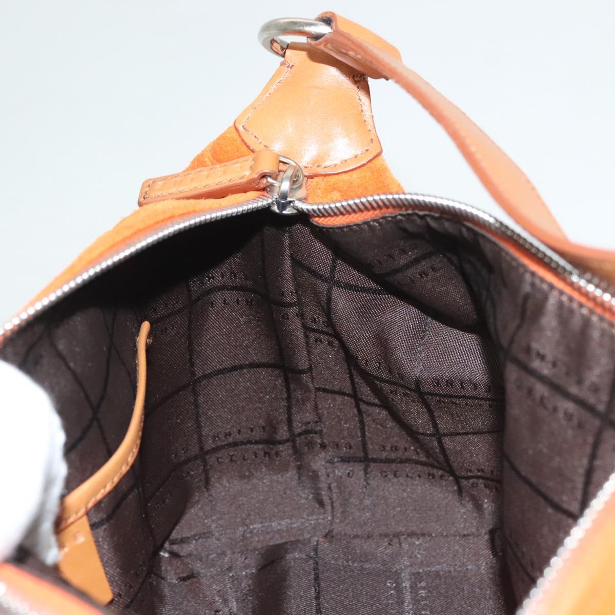 CELINE C Macadam Canvas Hand Bag Suede Orange Silver Auth bs27483