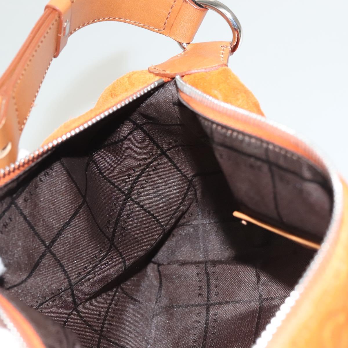 CELINE C Macadam Canvas Hand Bag Suede Orange Silver Auth bs27483
