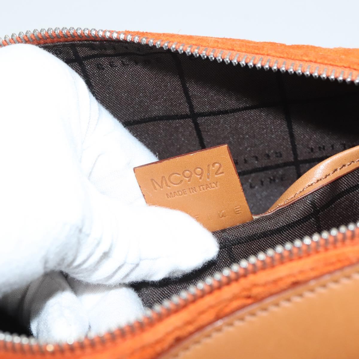 CELINE C Macadam Canvas Hand Bag Suede Orange Silver Auth bs27483