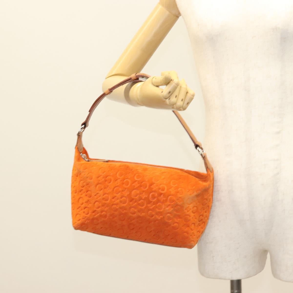 CELINE C Macadam Canvas Hand Bag Suede Orange Silver Auth bs27483