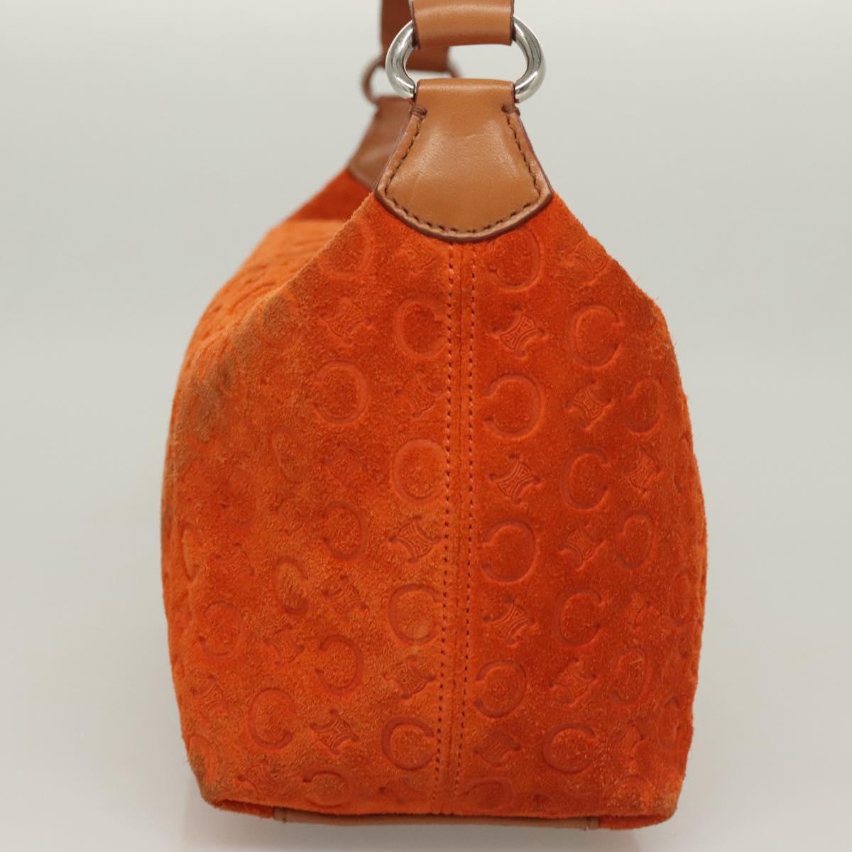 CELINE C Macadam Canvas Hand Bag Suede Orange Silver Auth bs27483