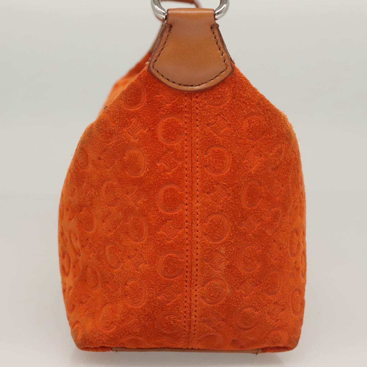 CELINE C Macadam Canvas Hand Bag Suede Orange Silver Auth bs27483