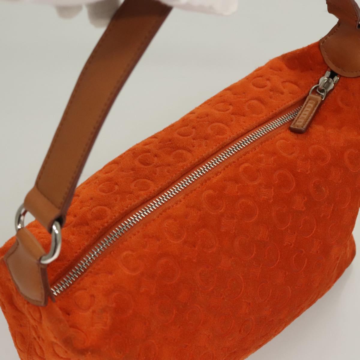 CELINE C Macadam Canvas Hand Bag Suede Orange Silver Auth bs27483