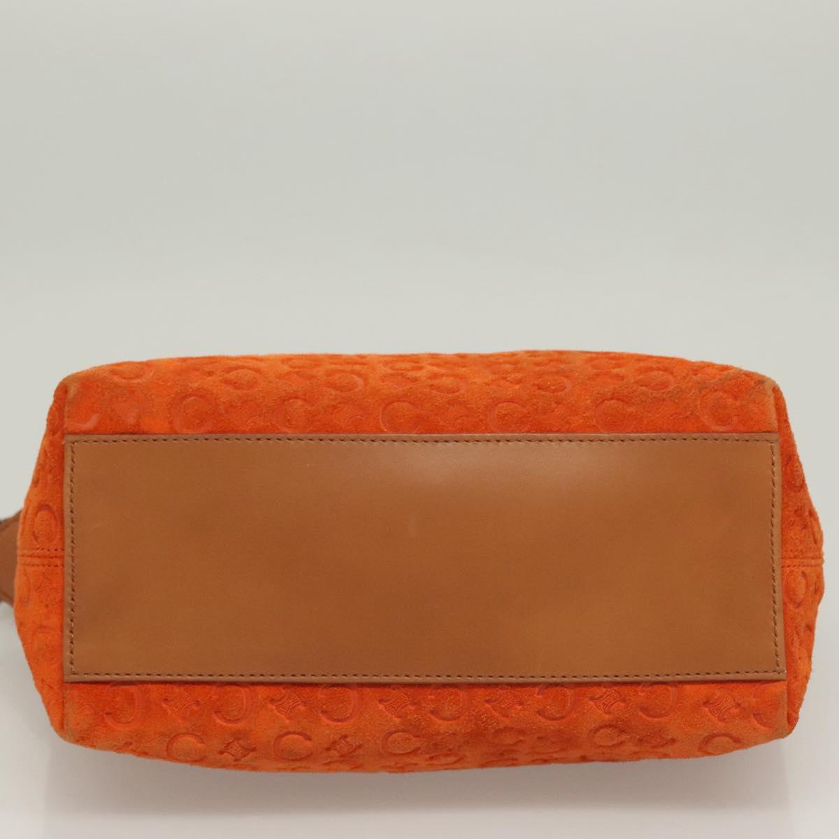 CELINE C Macadam Canvas Hand Bag Suede Orange Silver Auth bs27483