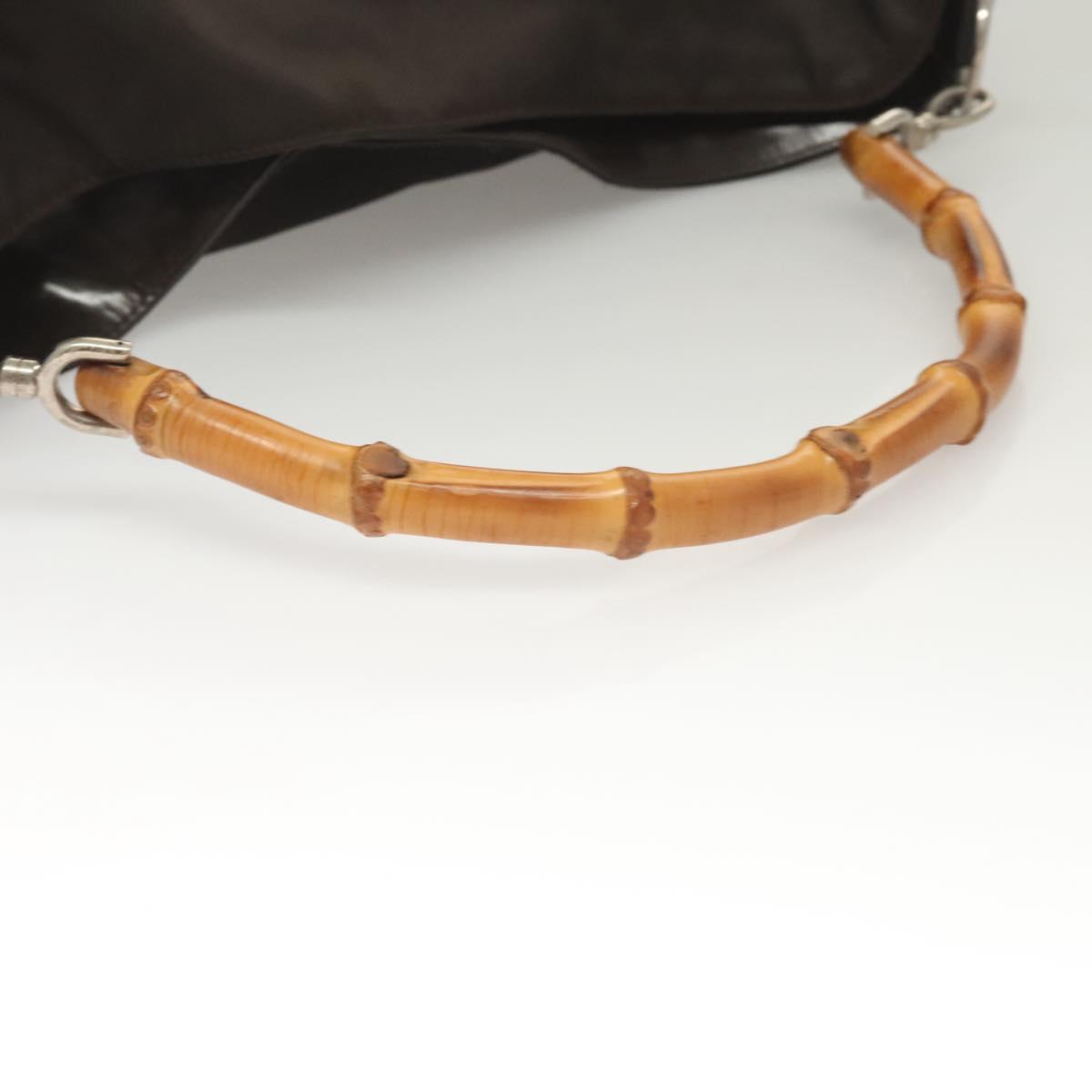 GUCCI Bamboo Hand Bag Nylon 2way Brown Silver 001 1553 1577 Auth bs27505