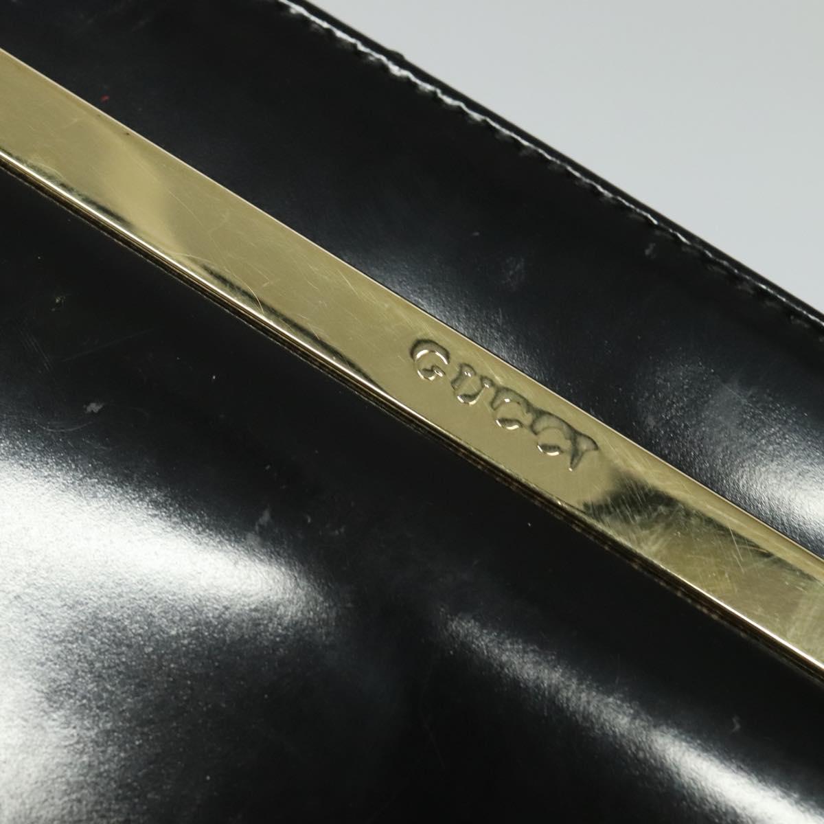 GUCCI Shoulder Bag Enamel Black Gold Auth bs27509