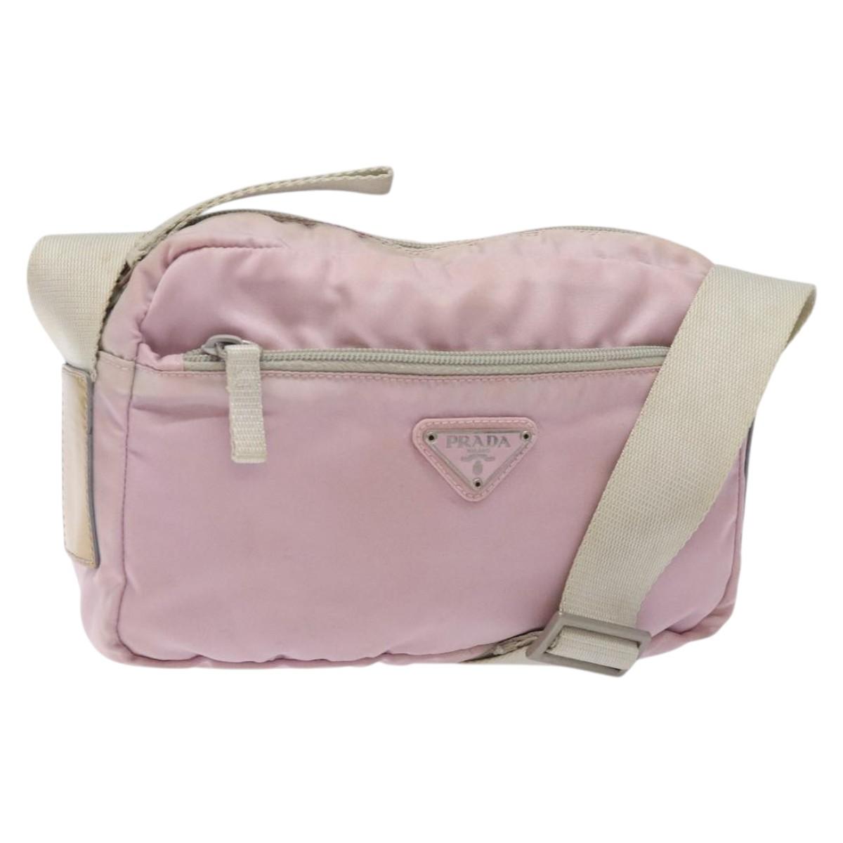PRADA Shoulder Bag Nylon Pink Silver Auth bs27516