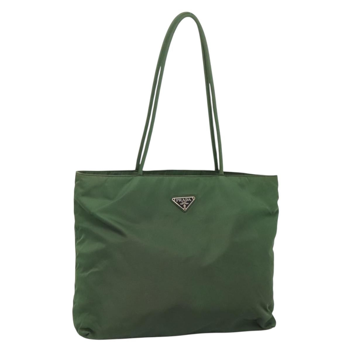 PRADA Tote Bag Nylon Green Silver Auth bs27519