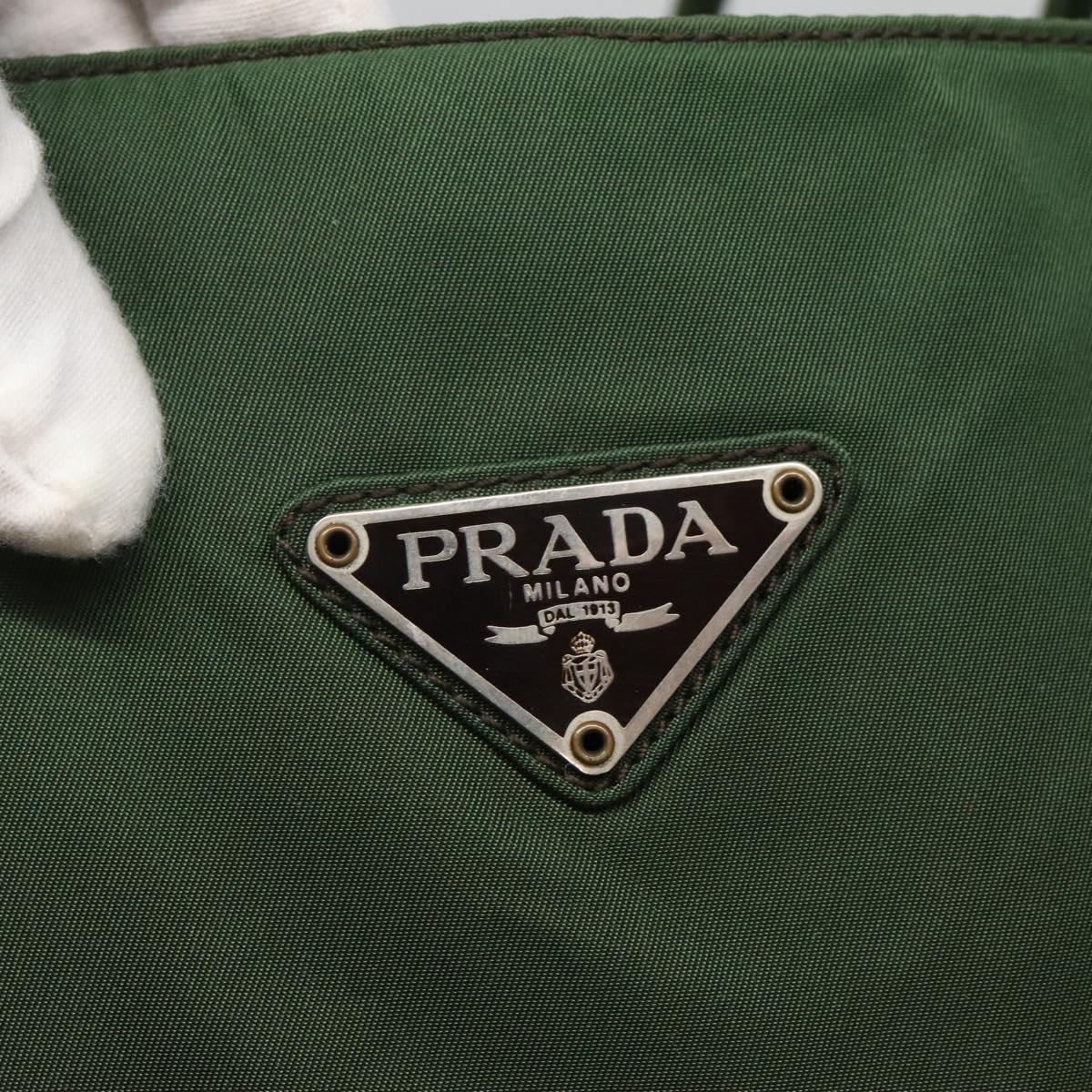 PRADA Tote Bag Nylon Green Silver Auth bs27519