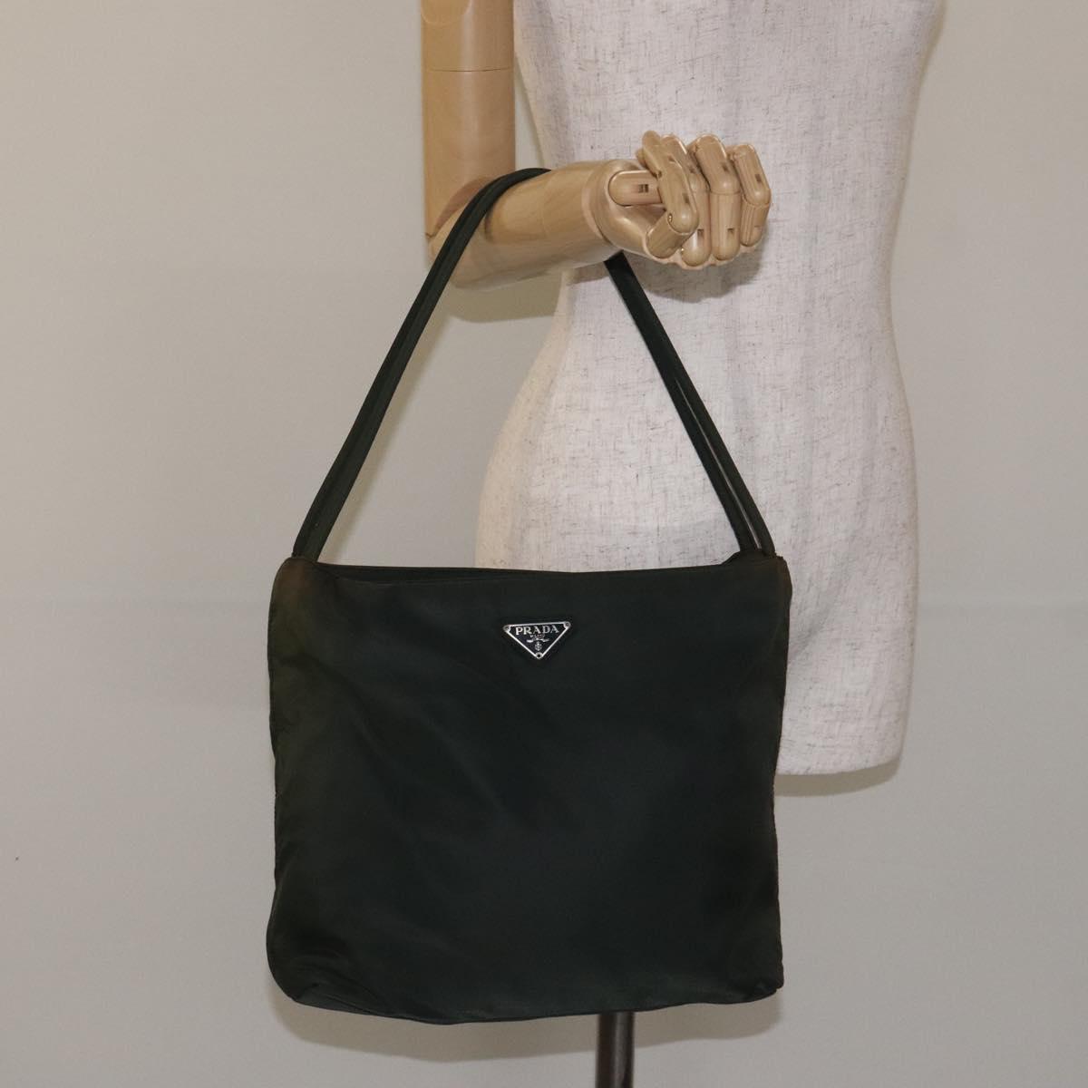 PRADA Tote Bag Nylon Green Silver Auth bs27520