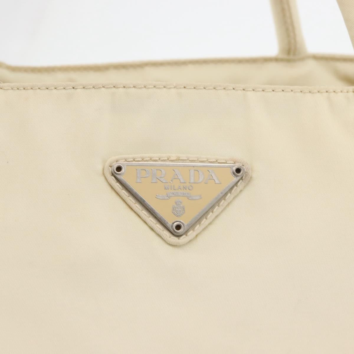 PRADA Hand Bag Nylon White Silver Auth bs27522