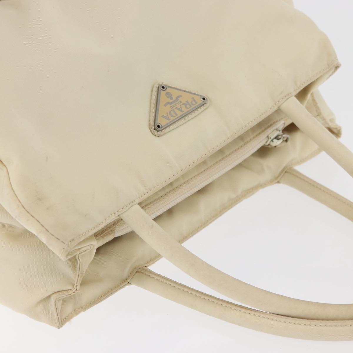 PRADA Hand Bag Nylon White Silver Auth bs27522