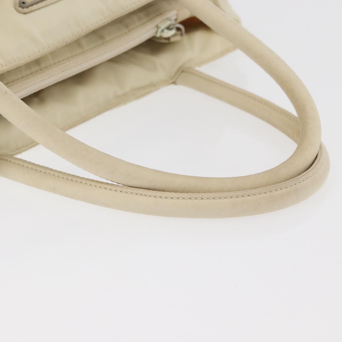PRADA Hand Bag Nylon White Silver Auth bs27522