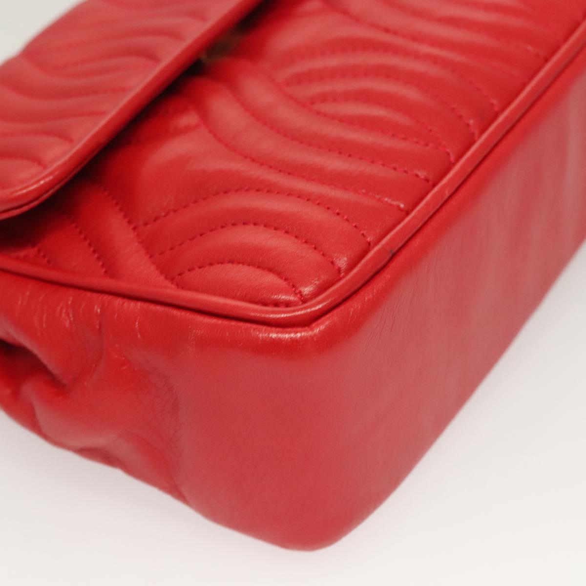 FENDI Shoulder Bag Leather Red Gold Auth bs27536