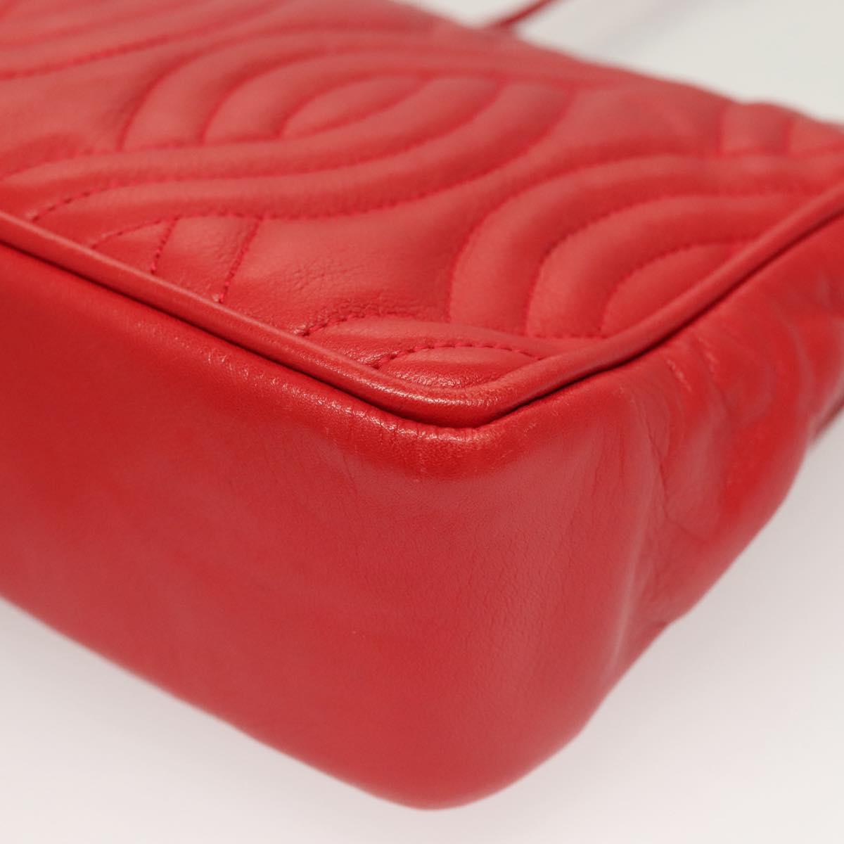 FENDI Shoulder Bag Leather Red Gold Auth bs27536