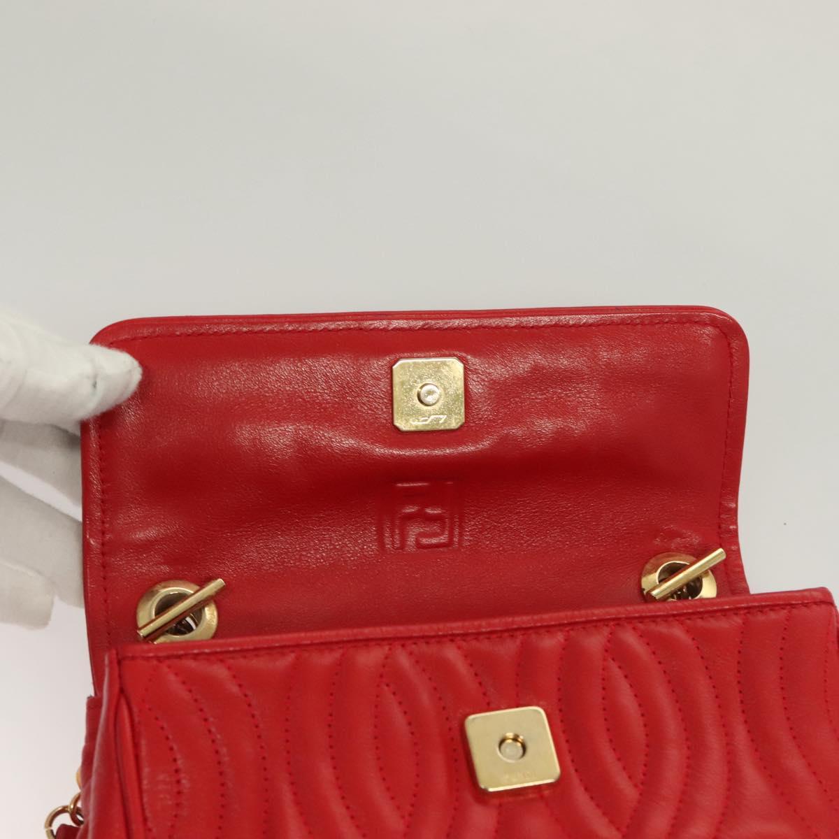 FENDI Shoulder Bag Leather Red Gold Auth bs27536