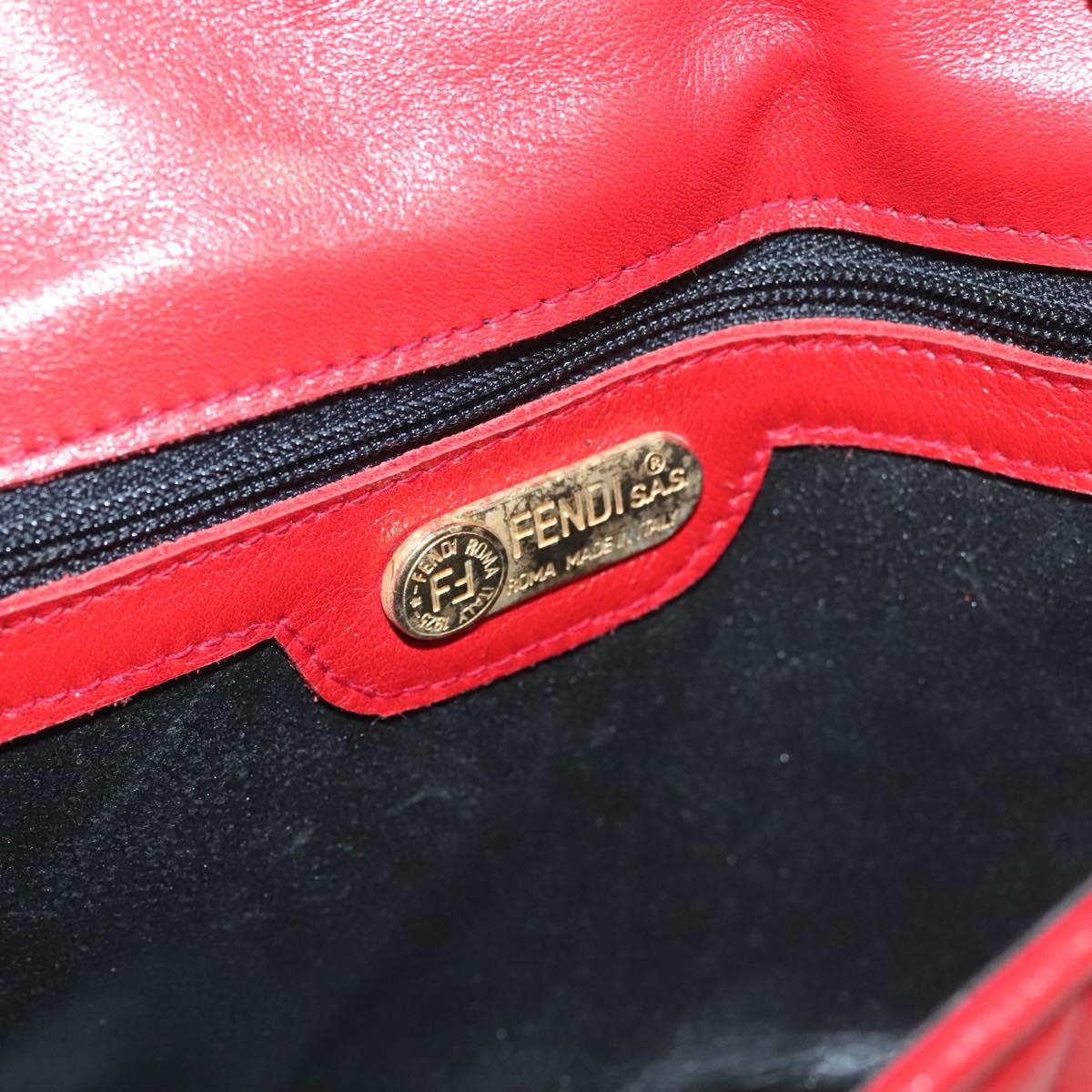 FENDI Shoulder Bag Leather Red Gold Auth bs27536
