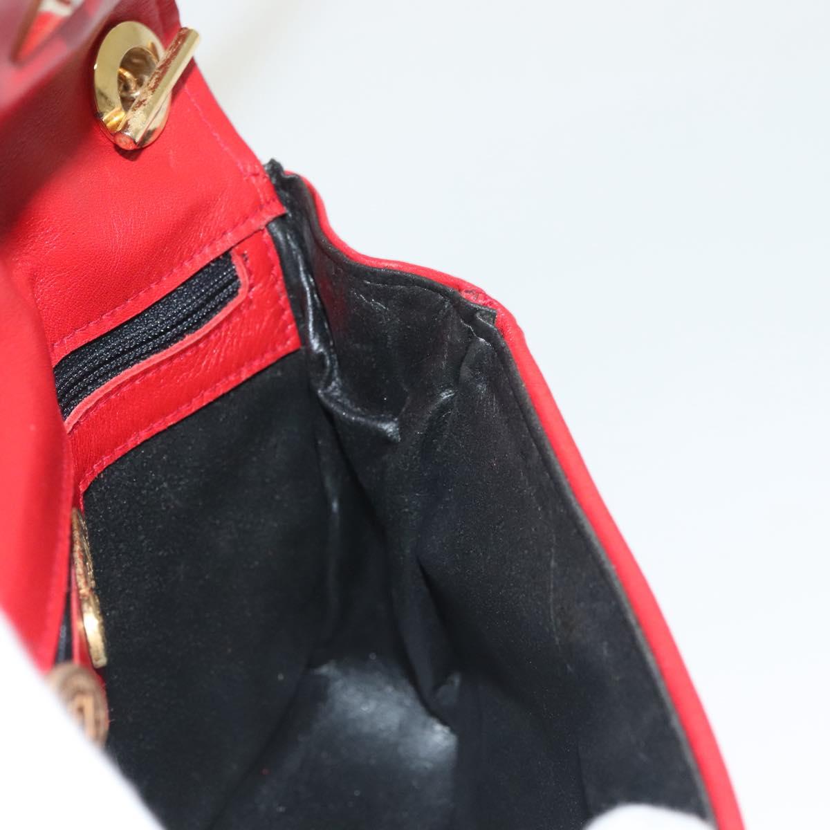 FENDI Shoulder Bag Leather Red Gold Auth bs27536