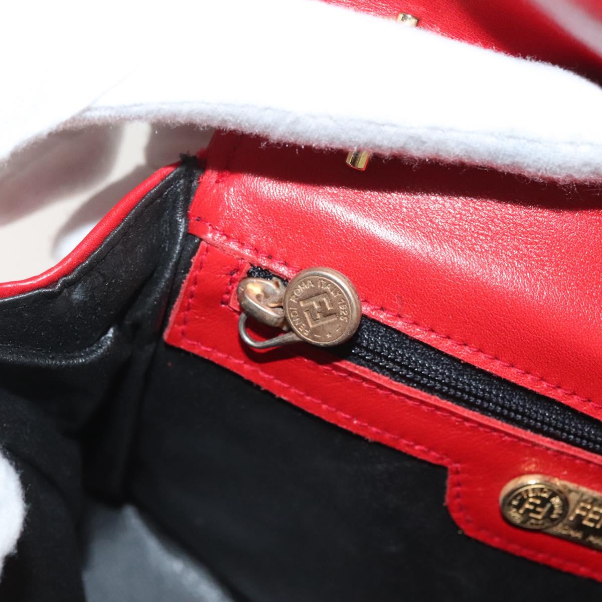 FENDI Shoulder Bag Leather Red Gold Auth bs27536