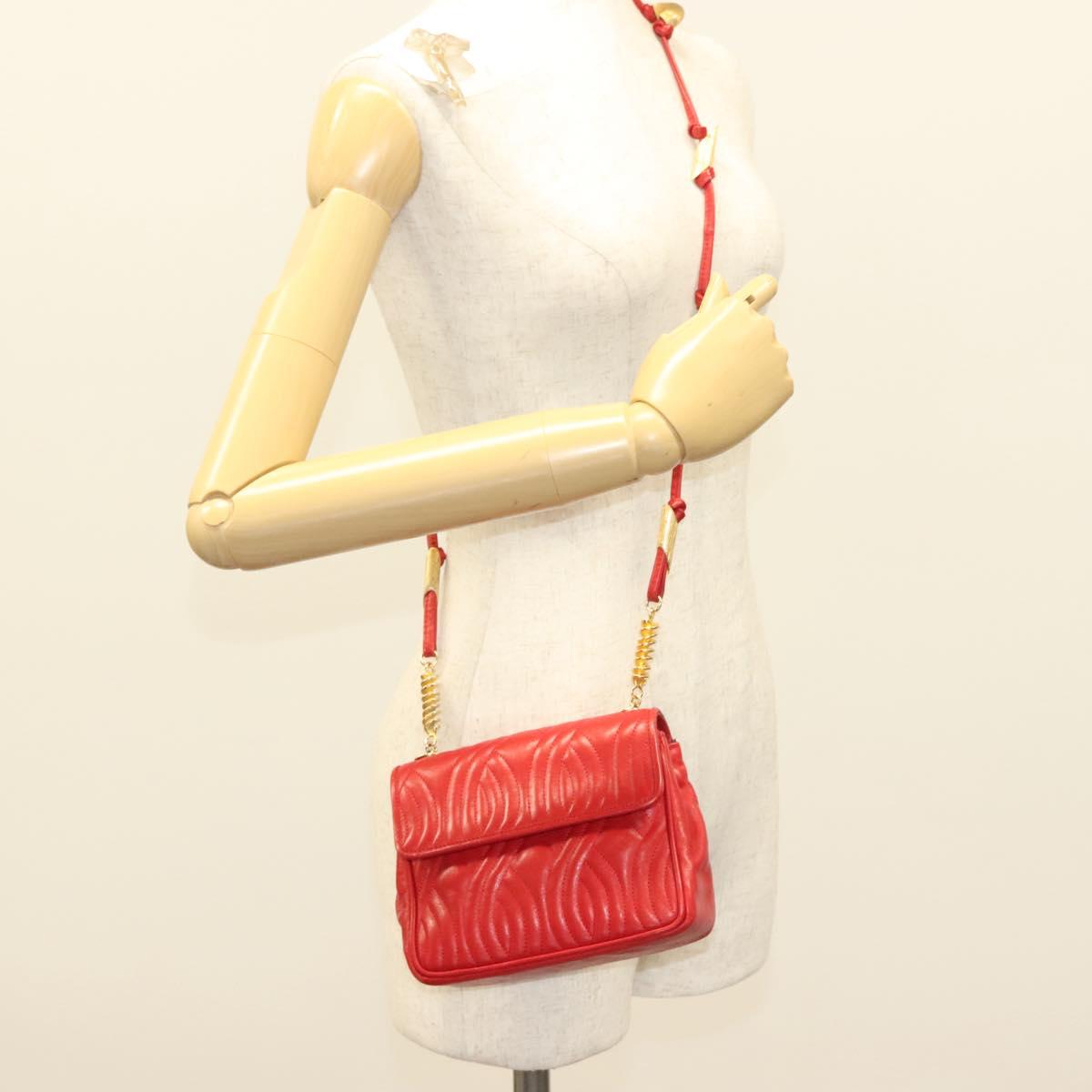 FENDI Shoulder Bag Leather Red Gold Auth bs27536