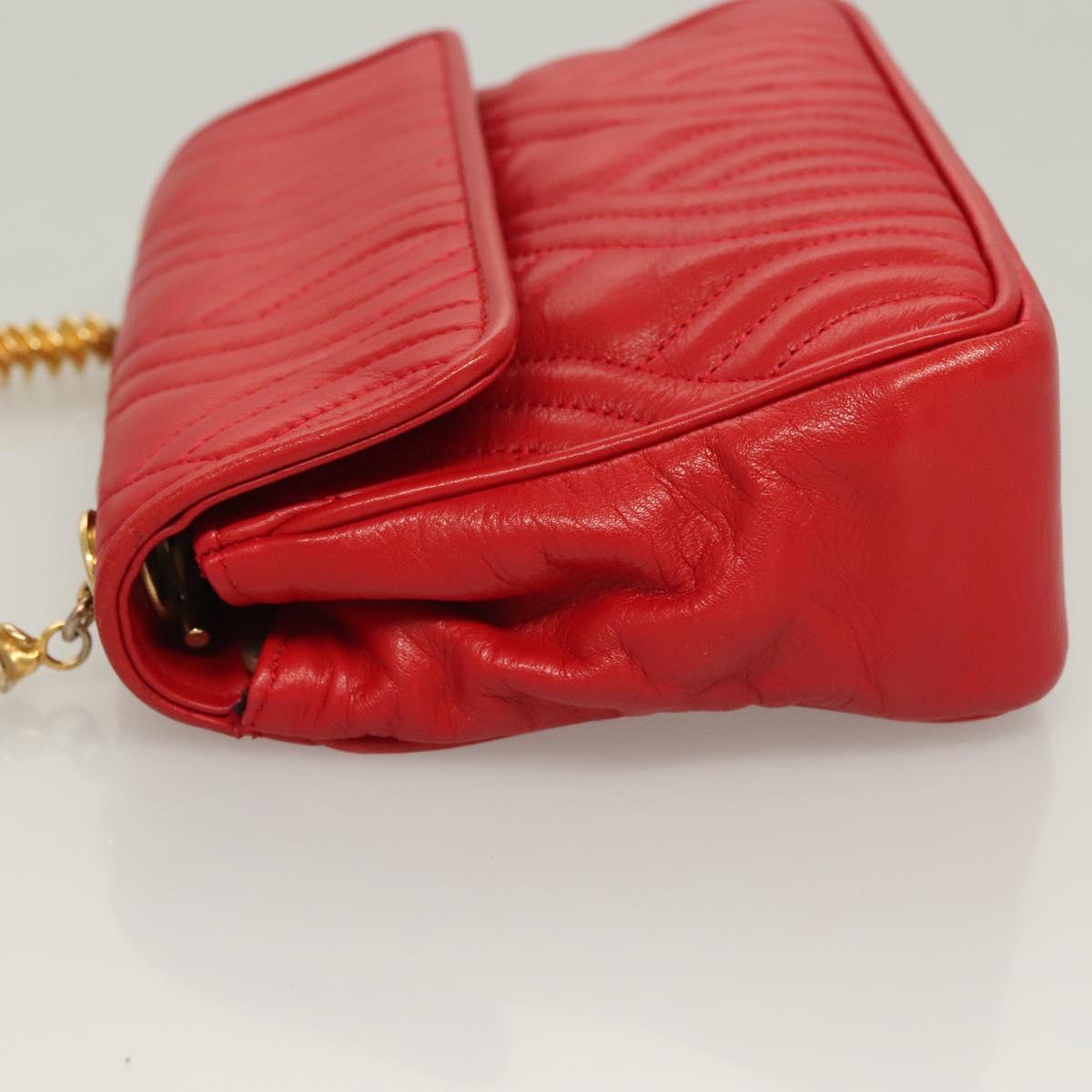 FENDI Shoulder Bag Leather Red Gold Auth bs27536