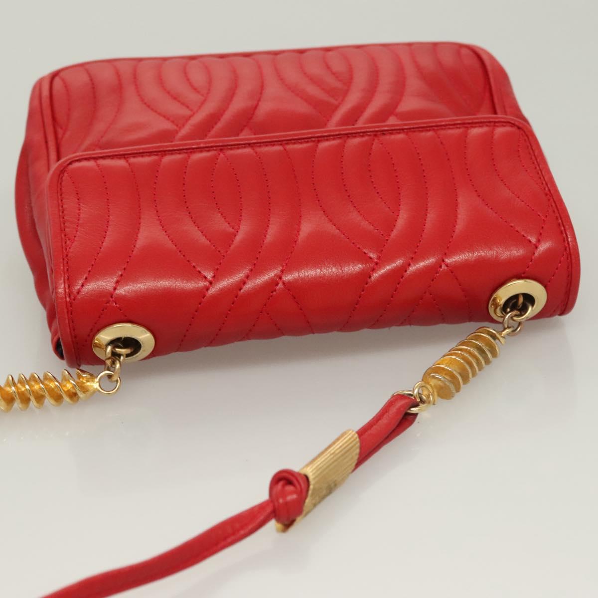 FENDI Shoulder Bag Leather Red Gold Auth bs27536