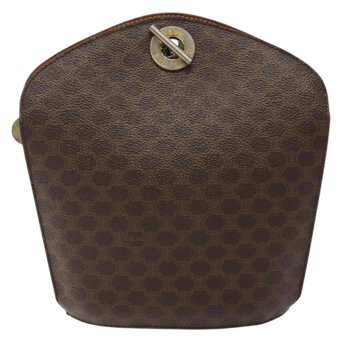 CELINE Macadam Canvas Shoulder Bag PVC Leather Brown Gold Auth bs27542