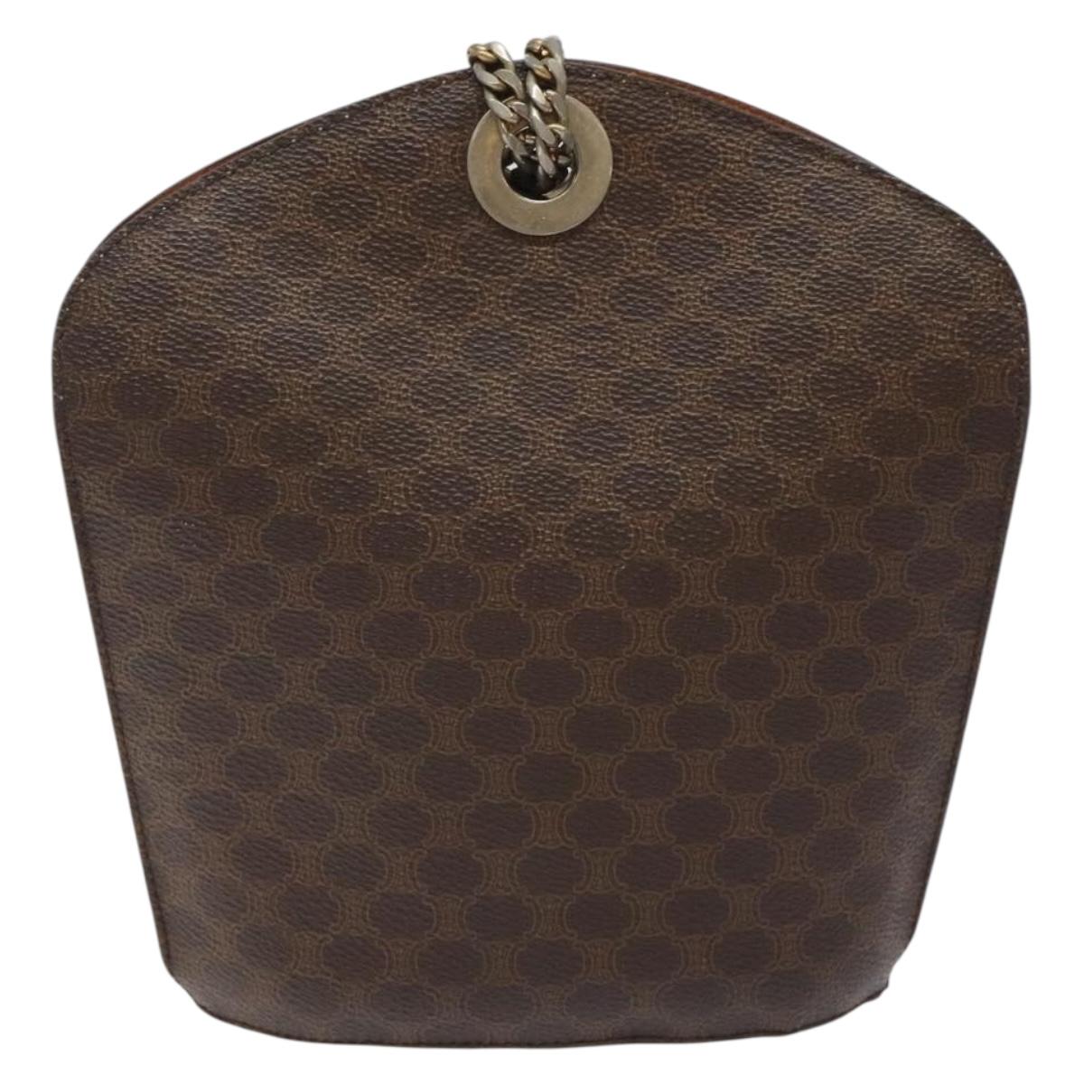 CELINE Macadam Canvas Shoulder Bag PVC Leather Brown Gold Auth bs27542