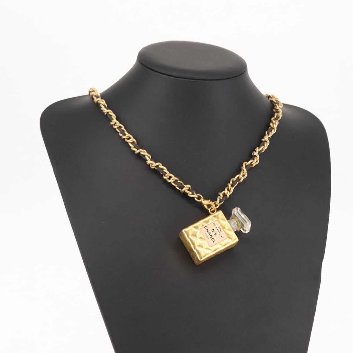 CHANEL Eau de Parfum Necklace metal Gold Black CC Auth bs27543