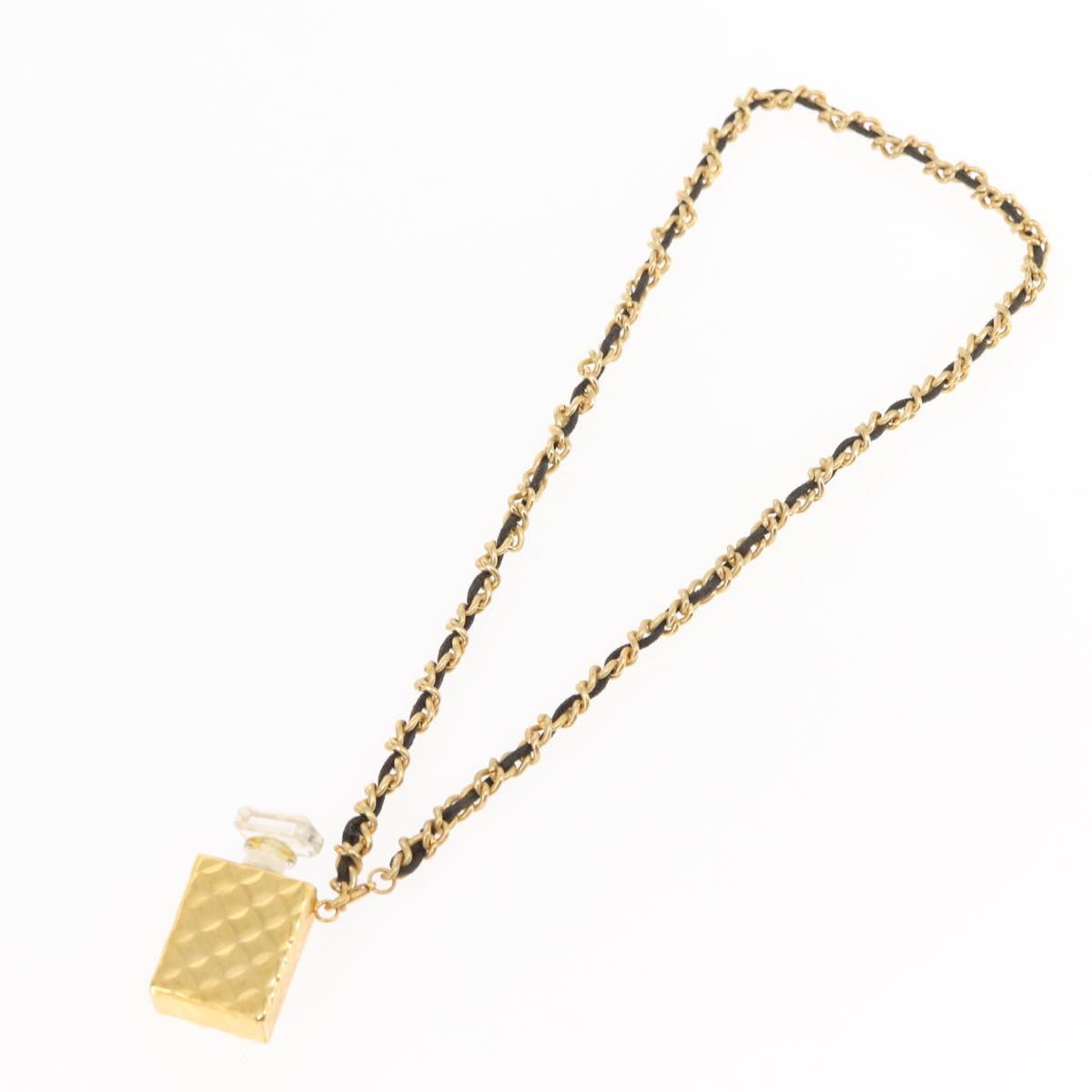 CHANEL Eau de Parfum Necklace metal Gold Black CC Auth bs27543