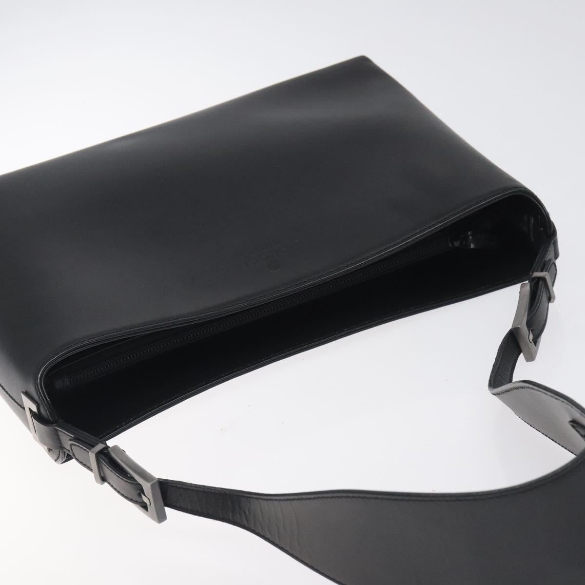 GUCCI Shoulder Bag Leather Black Silver Auth bs27555