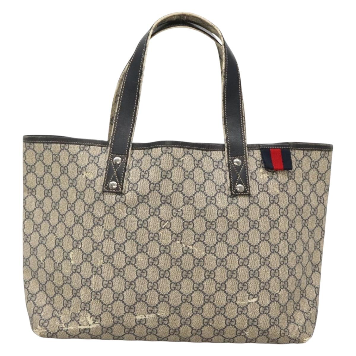 GUCCI GG Supreme Sherry Line Tote Bag PVC Navy Silver 211134 Auth bs27569