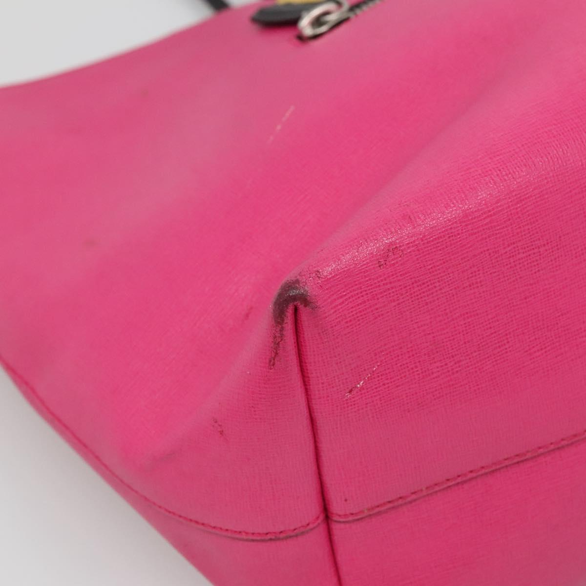 FENDI Monster Tote Bag Leather Pink Silver Auth bs27589
