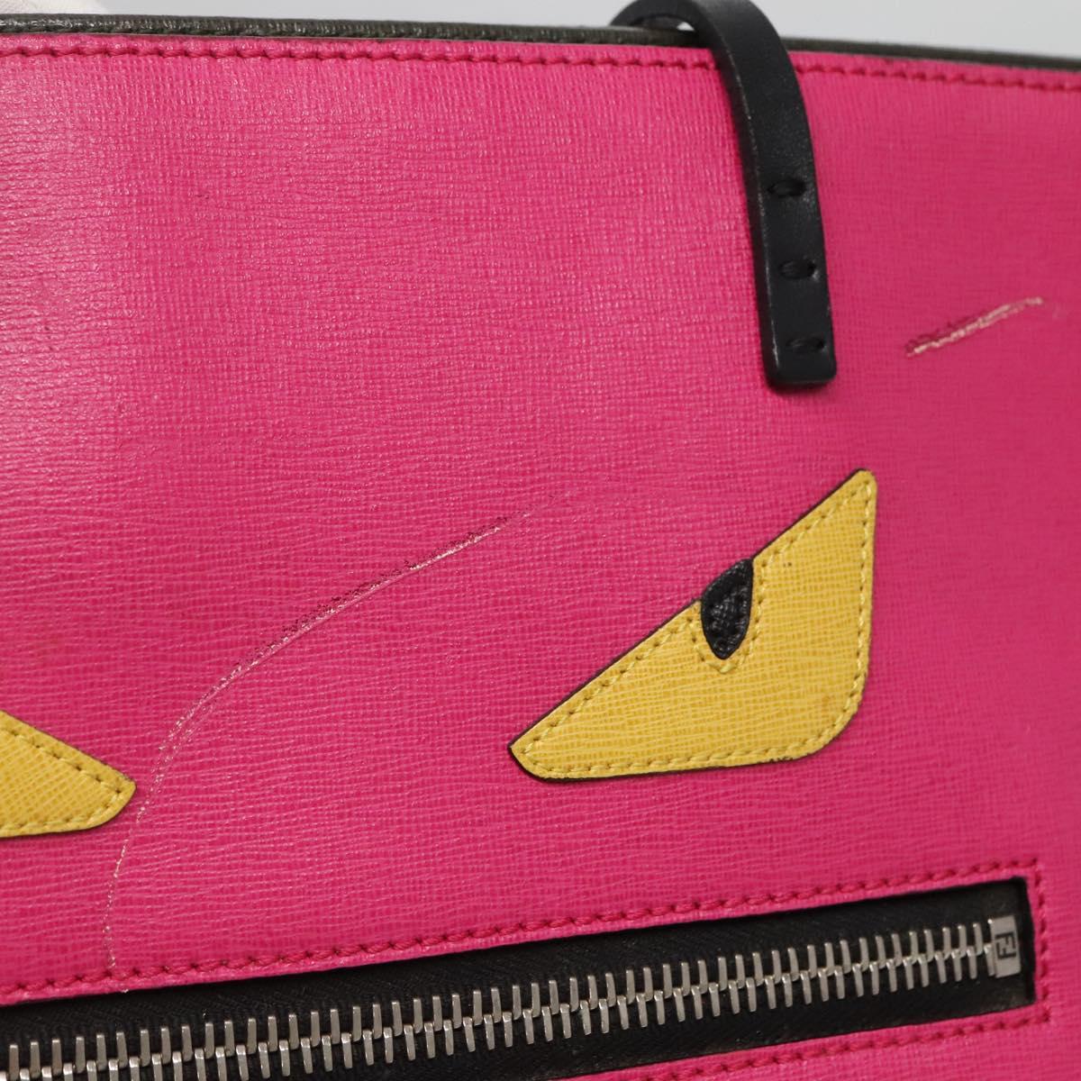 FENDI Monster Tote Bag Leather Pink Silver Auth bs27589