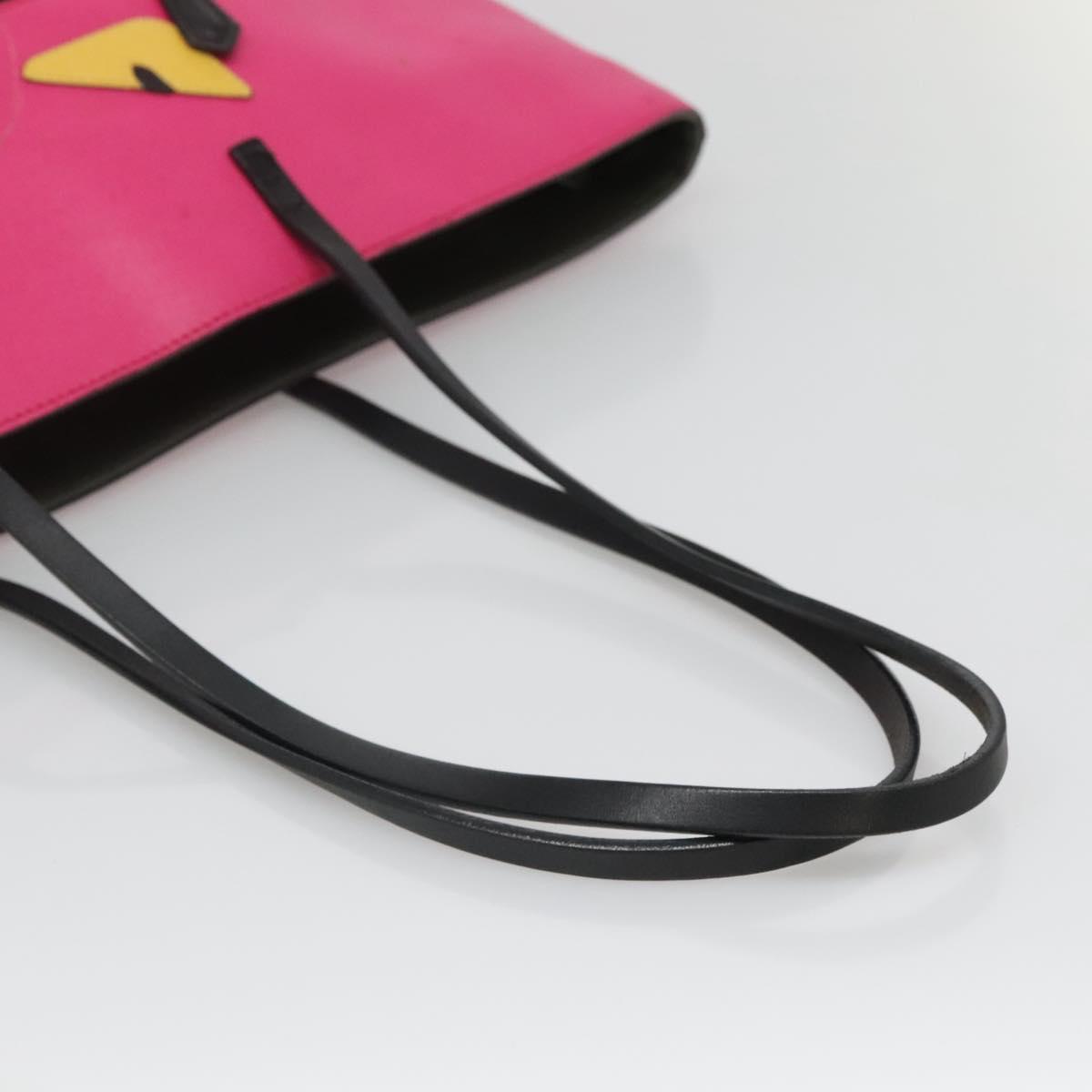 FENDI Monster Tote Bag Leather Pink Silver Auth bs27589