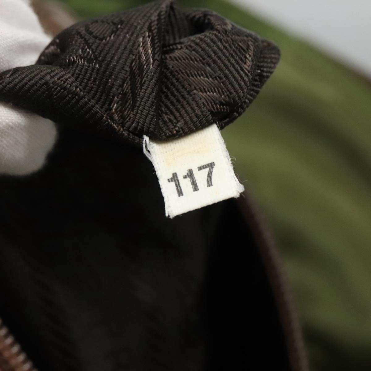 PRADA Shoulder Bag Nylon Khaki Silver Auth bs27601