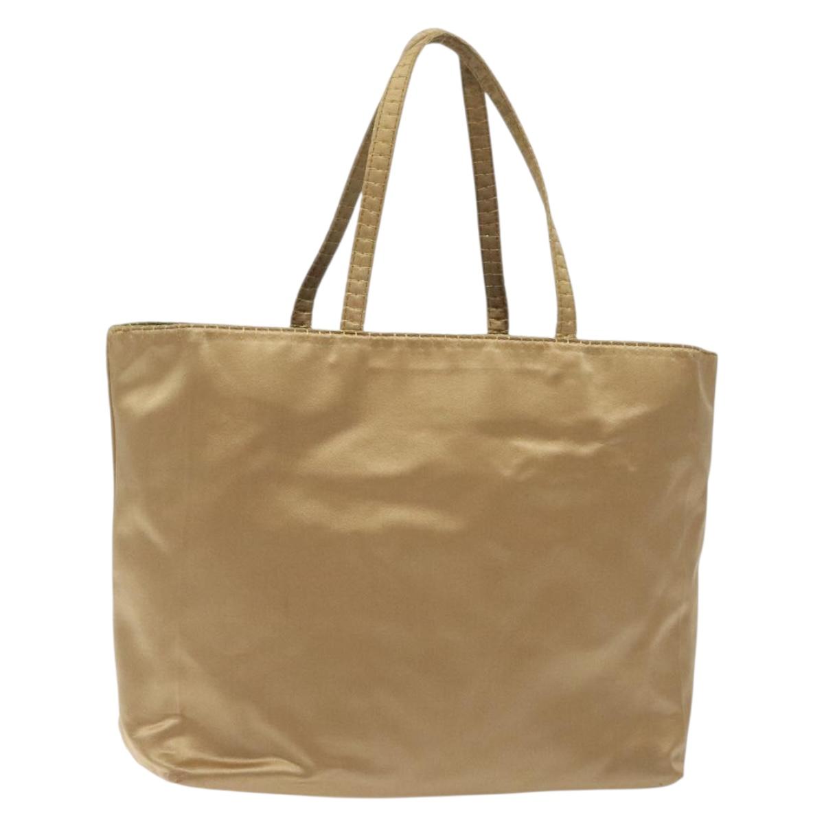 PRADA Hand Bag Satin Beige Gold Auth bs27603