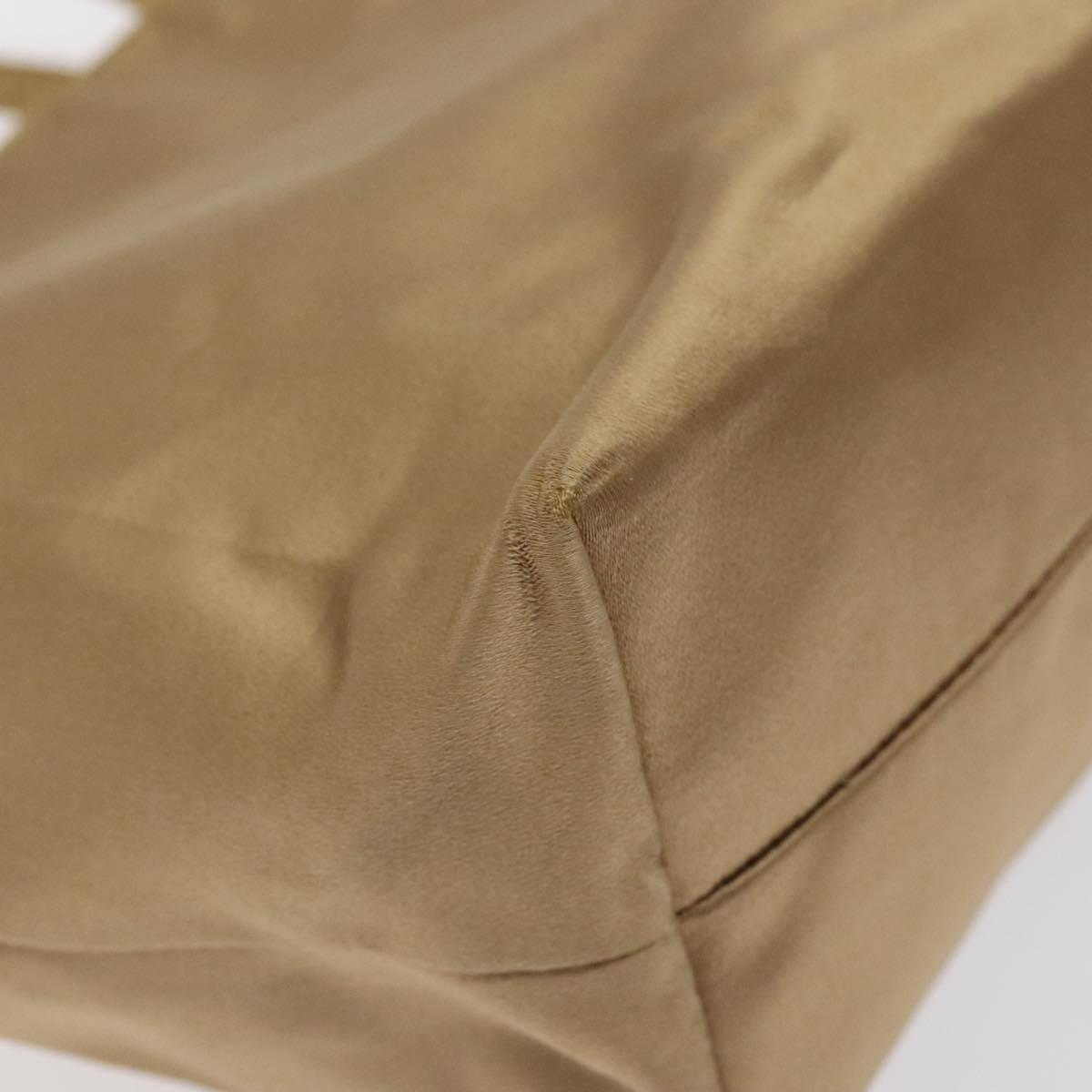 PRADA Hand Bag Satin Beige Gold Auth bs27603