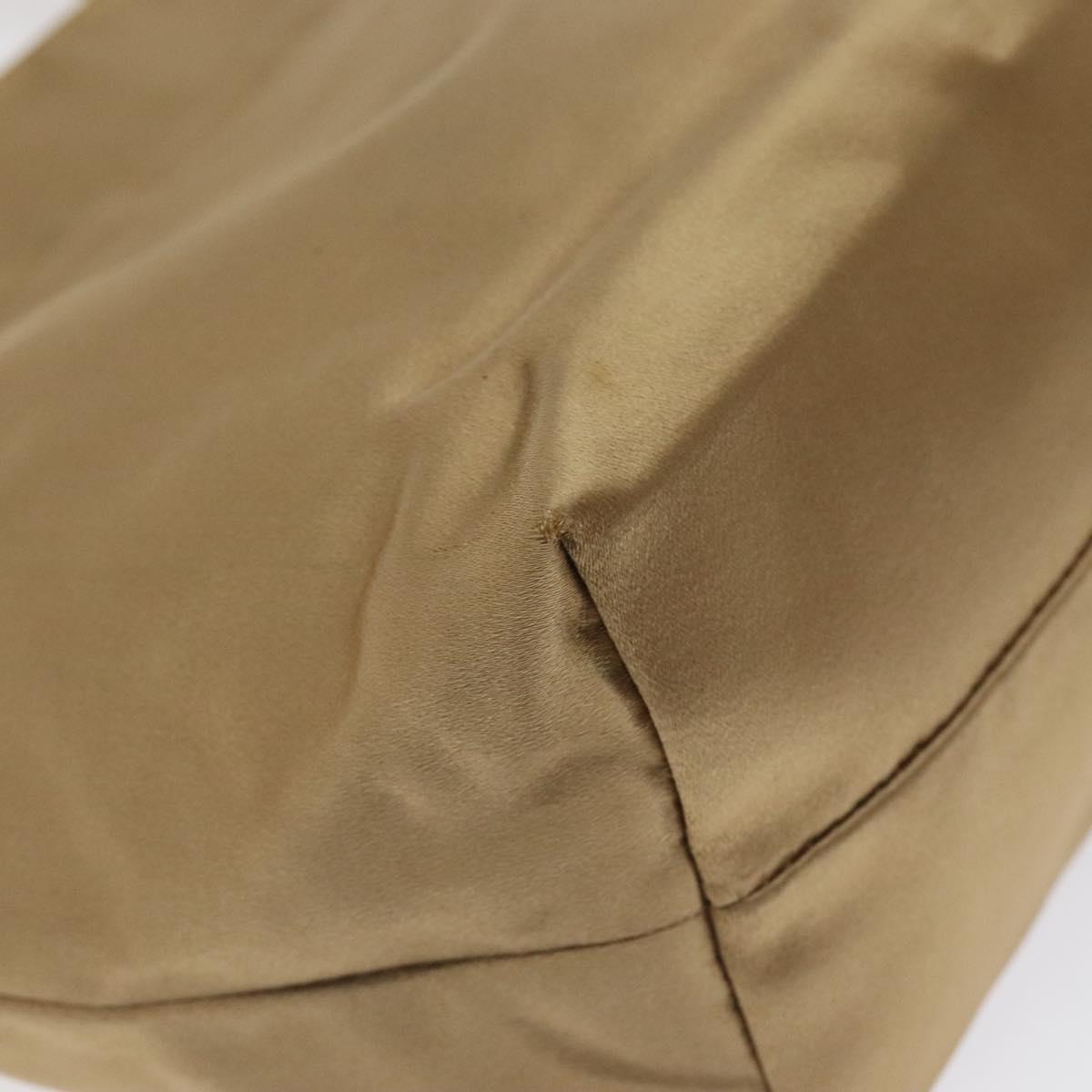 PRADA Hand Bag Satin Beige Gold Auth bs27603