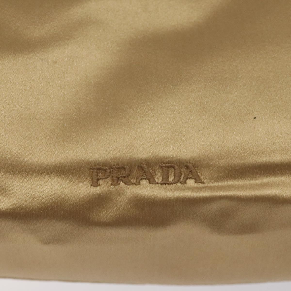 PRADA Hand Bag Satin Beige Gold Auth bs27603