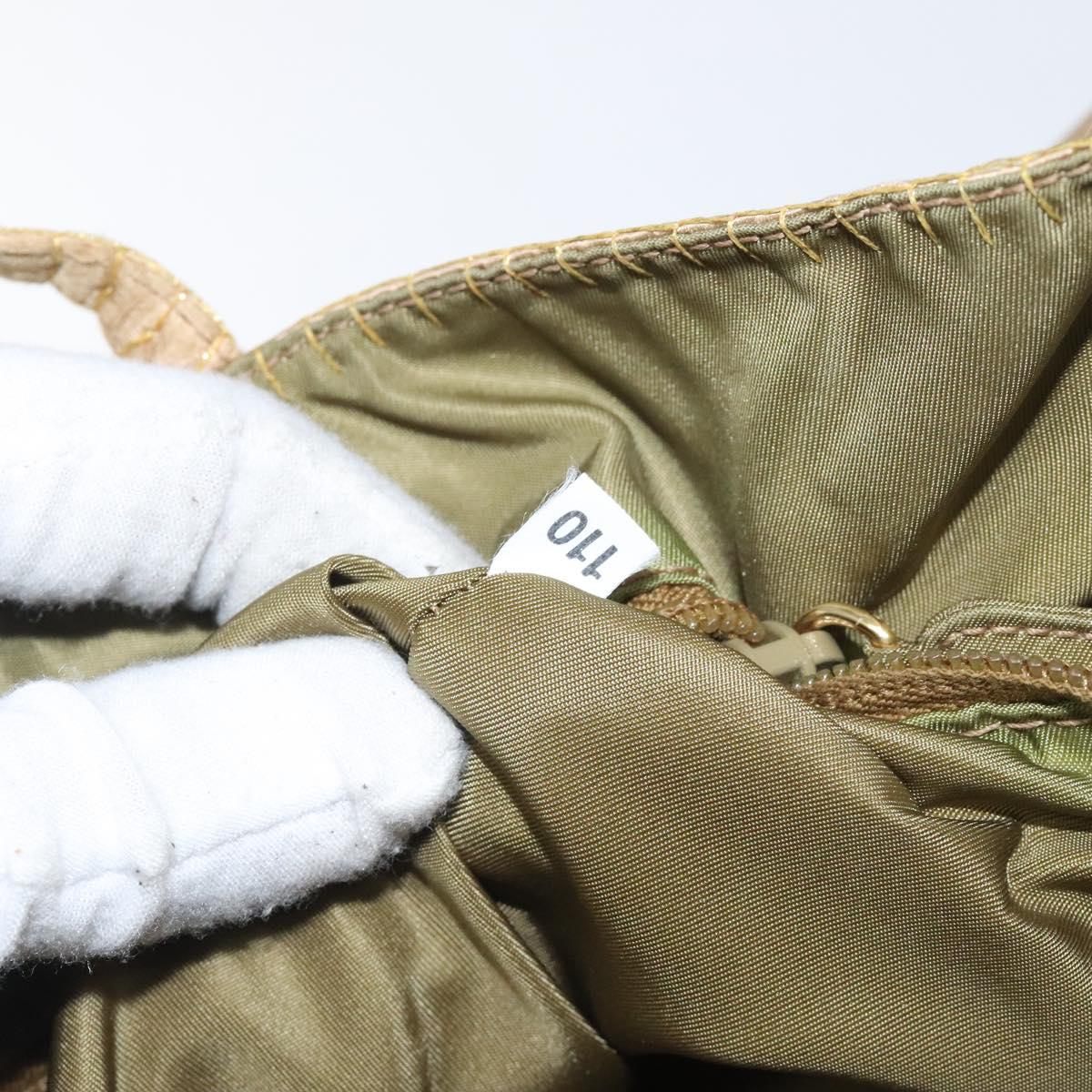 PRADA Hand Bag Satin Beige Gold Auth bs27603