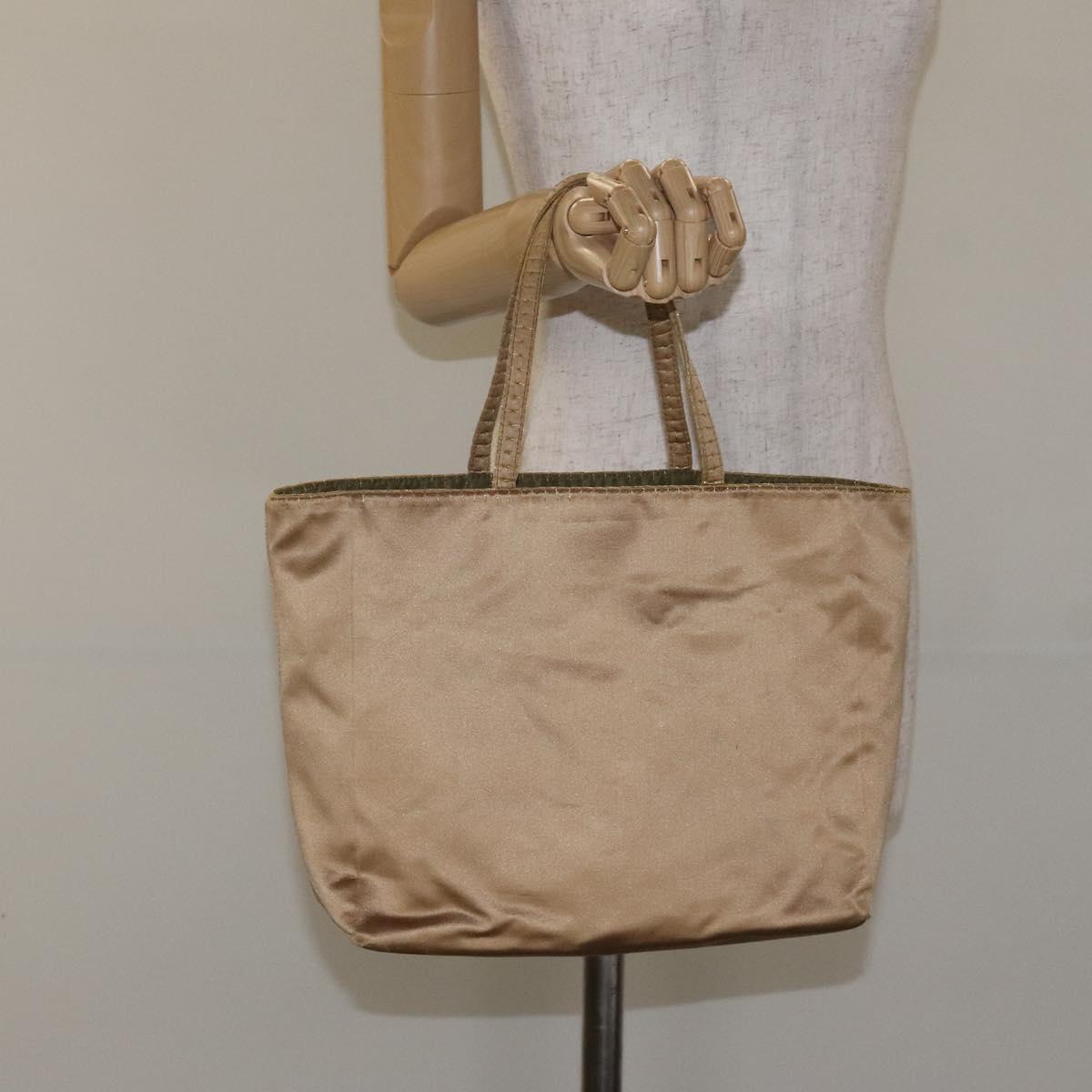 PRADA Hand Bag Satin Beige Gold Auth bs27603