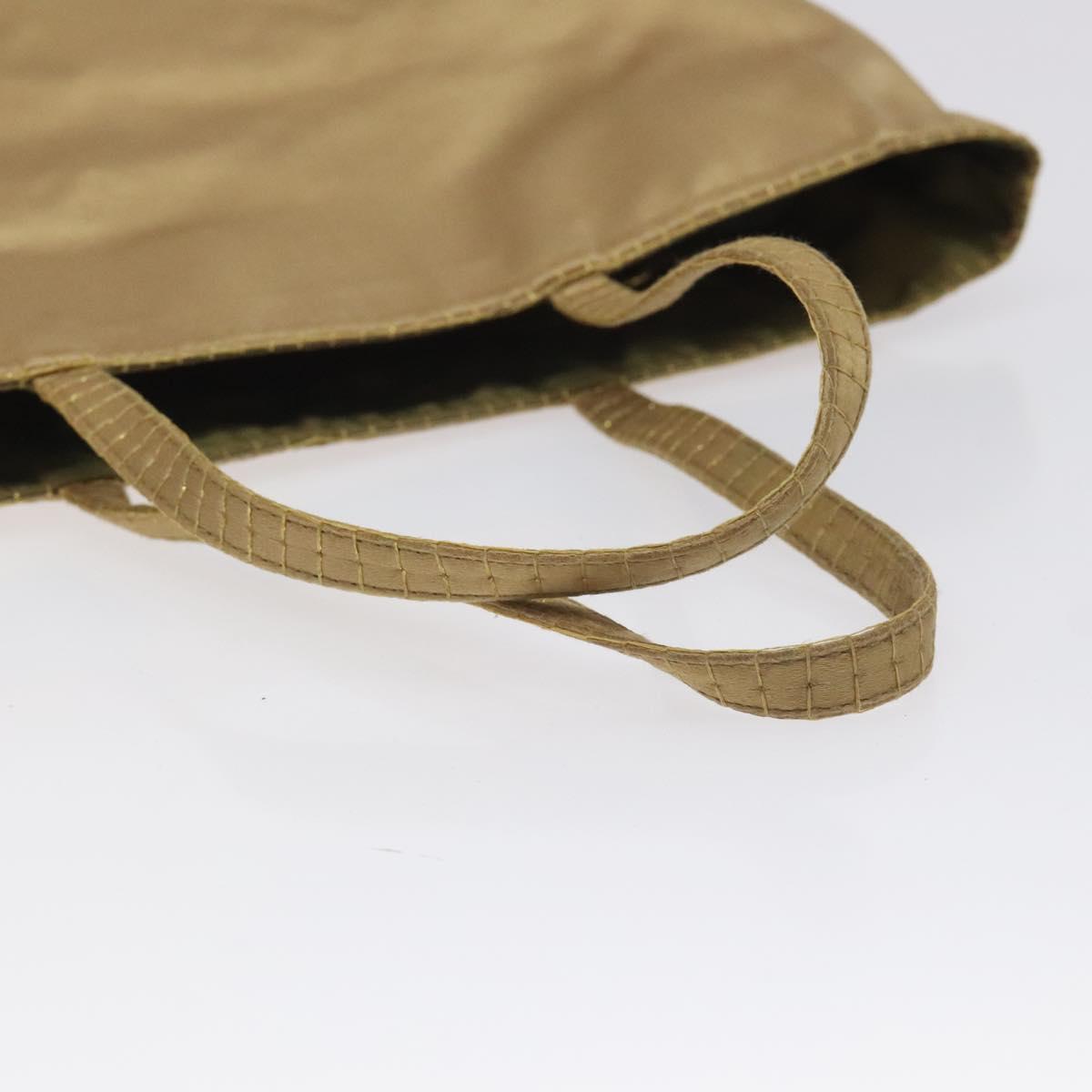 PRADA Hand Bag Satin Beige Gold Auth bs27603