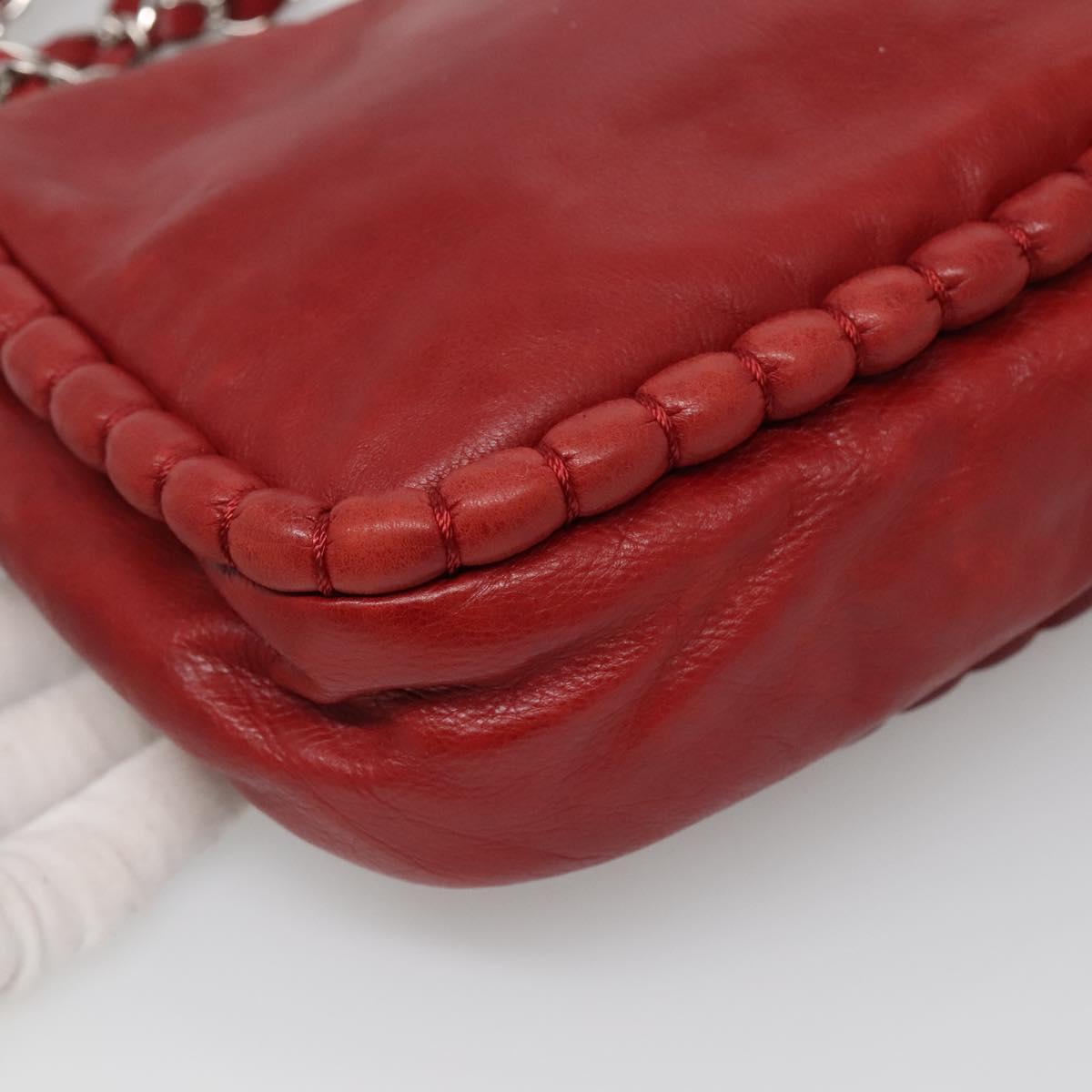 CHANEL Chain Shoulder Bag Leather Red Silver CC Auth bs27630